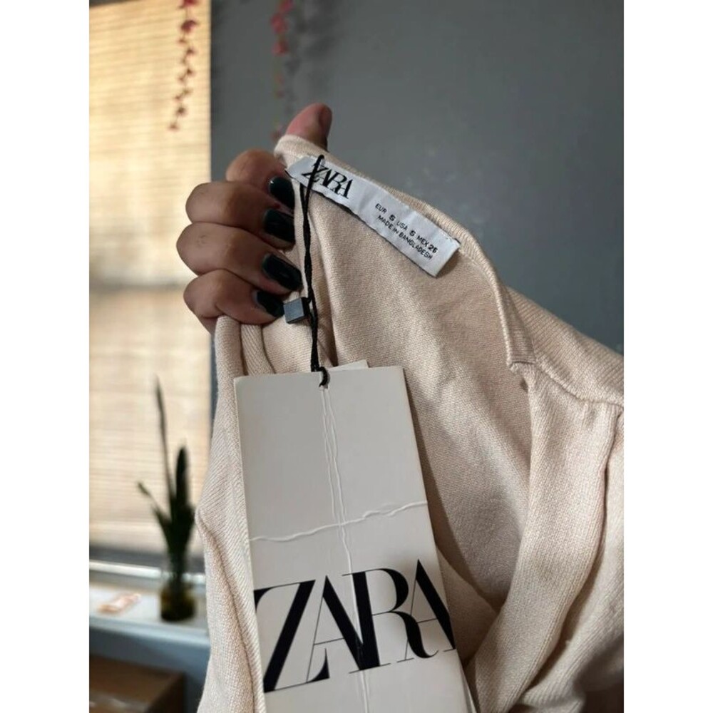 Zara NWT Size S Beige One Shoulder Twist Knot Long Sleeve Knit Top - Picture 7 of 8